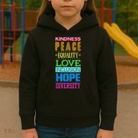 Kindness Peace Equality Love Inclusion Hope Diversity Kids Hoodie thumb 3