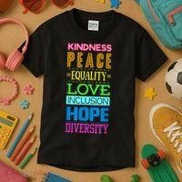 Kindness Peace Equality Love Inclusion Hope Diversity Kids T-Shirt thumb 3