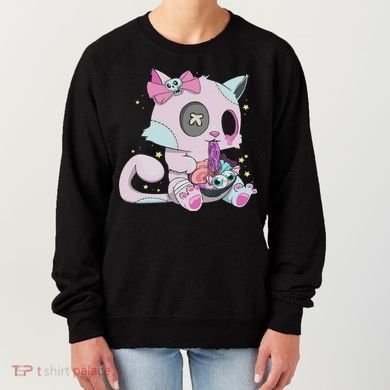 Kawaii Pastel Goth Witchy Cat Eats Ramen Cute Creepy Cat Women's Sweatshirt