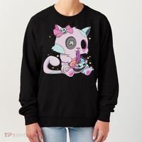 Kawaii Pastel Goth Witchy Cat Eats Ramen Cute Creepy Cat Women's Sweatshirt thumb 0