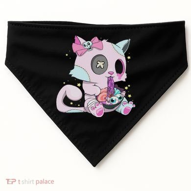 Kawaii Pastel Goth Witchy Cat Eats Ramen Cute Creepy Cat USA-Made Doggie Bandana