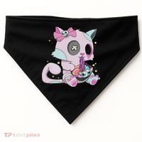 Kawaii Pastel Goth Witchy Cat Eats Ramen Cute Creepy Cat USA-Made Doggie Bandana thumb 0