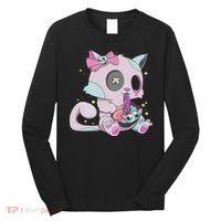 Kawaii Pastel Goth Witchy Cat Eats Ramen Cute Creepy Cat Long Sleeve Shirt thumb 0