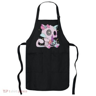 Kawaii Pastel Goth Witchy Cat Eats Ramen Cute Creepy Cat Apron