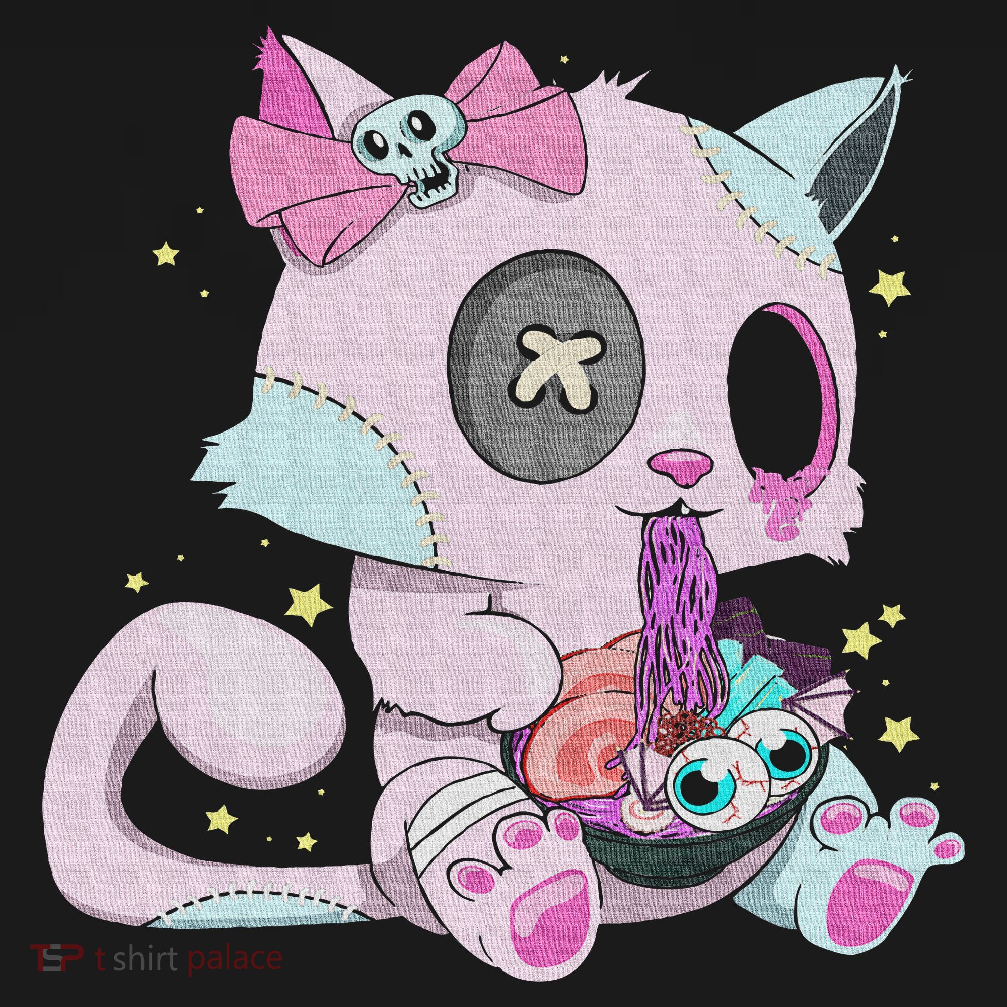 Kawaii Pastel Goth Witchy Cat Eats Ramen Cute Creepy Cat Apron