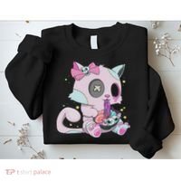 Kawaii Pastel Goth Witchy Cat Eats Ramen Cute Creepy Cat Sweatshirt thumb 2