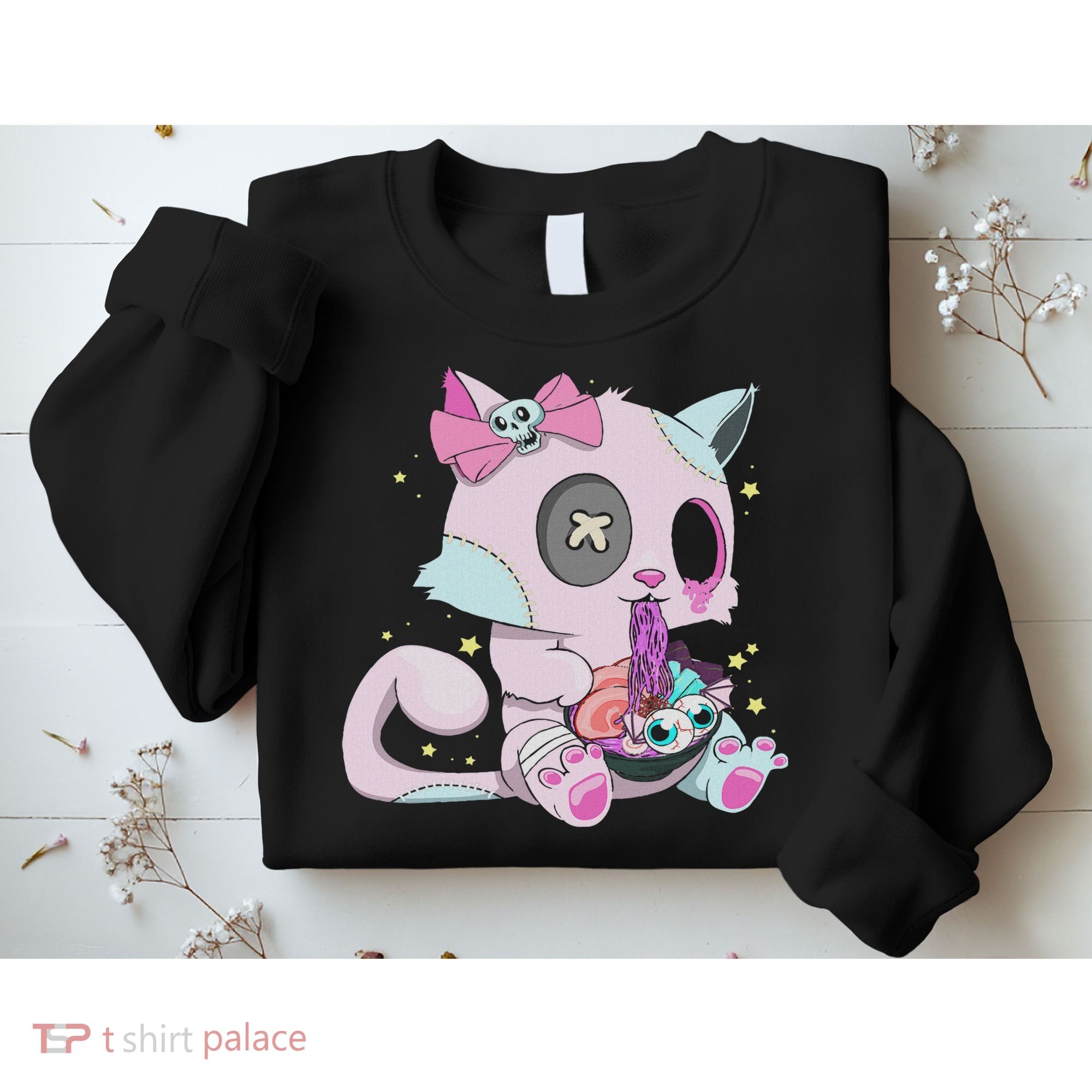 Kawaii Pastel Goth Witchy Cat Eats Ramen Cute Creepy Cat Sweatshirt