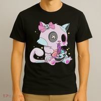 Kawaii Pastel Goth Witchy Cat Eats Ramen Cute Creepy Cat T-Shirt thumb 3
