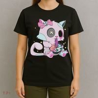 Kawaii Pastel Goth Witchy Cat Eats Ramen Cute Creepy Cat T-Shirt thumb 4