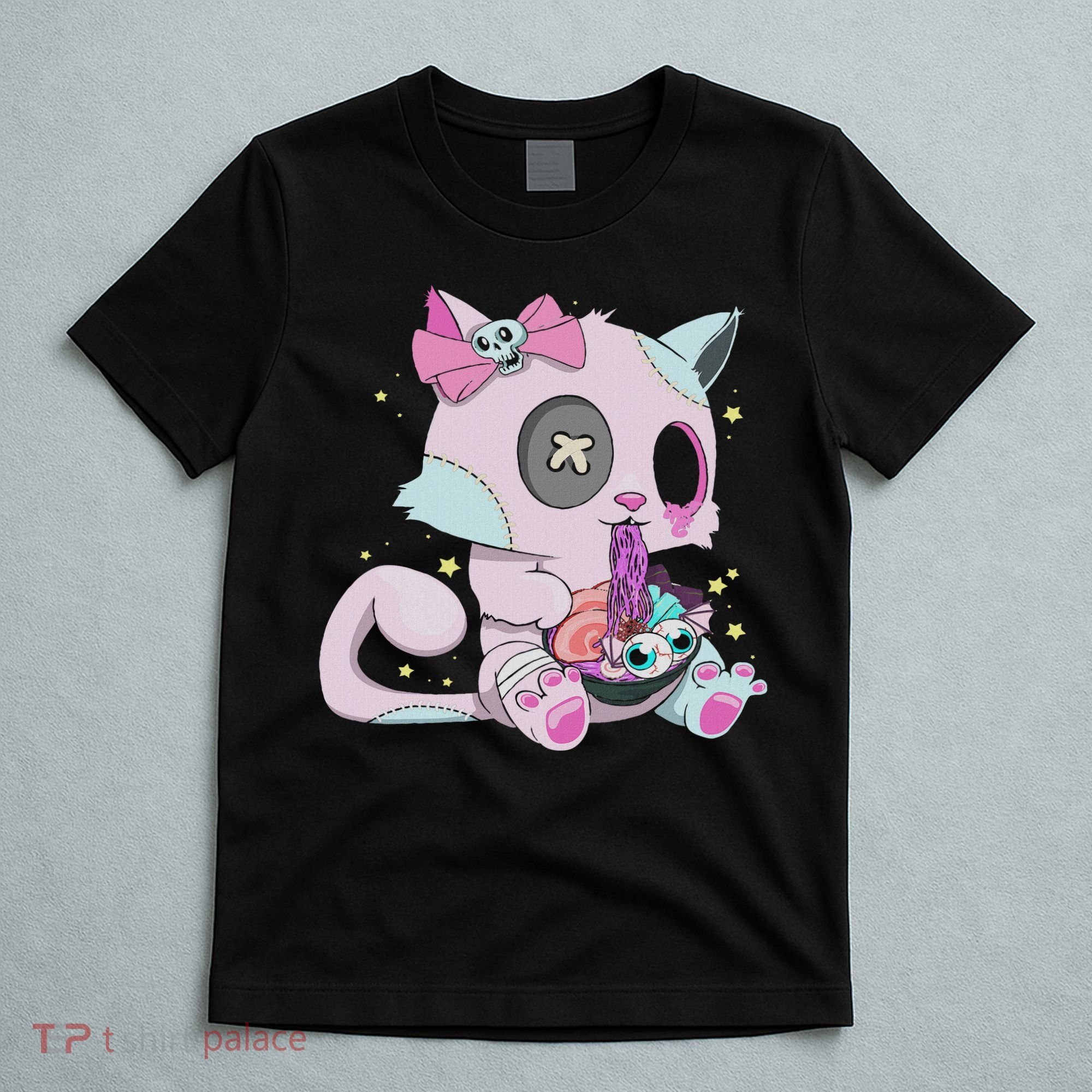 Kawaii Pastel Goth Witchy Cat Eats Ramen Cute Creepy Cat T-Shirt