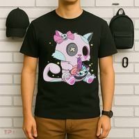 Kawaii Pastel Goth Witchy Cat Eats Ramen Cute Creepy Cat T-Shirt thumb 6