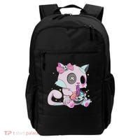 Kawaii Pastel Goth Witchy Cat Eats Ramen Cute Creepy Cat Backpack thumb 0
