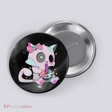 Kawaii Pastel Goth Witchy Cat Eats Ramen Cute Creepy Cat Button