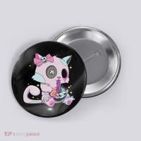 Kawaii Pastel Goth Witchy Cat Eats Ramen Cute Creepy Cat Button thumb 0