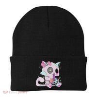 Kawaii Pastel Goth Witchy Cat Eats Ramen Cute Creepy Cat Beanie thumb 0