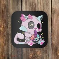 Kawaii Pastel Goth Witchy Cat Eats Ramen Cute Creepy Cat Coaster thumb 0