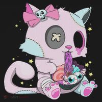 Kawaii Pastel Goth Witchy Cat Eats Ramen Cute Creepy Cat Coaster thumb 2