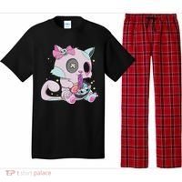 Kawaii Pastel Goth Witchy Cat Eats Ramen Cute Creepy Cat Pajama Set thumb 0