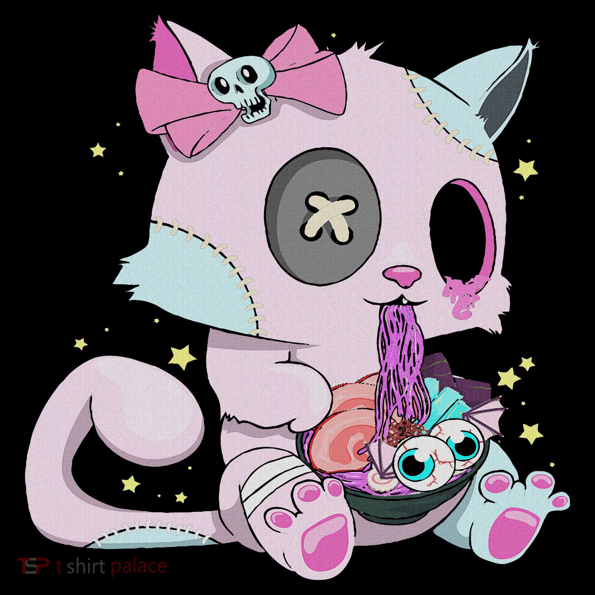 Kawaii Pastel Goth Witchy Cat Eats Ramen Cute Creepy Cat Women's Hoodie