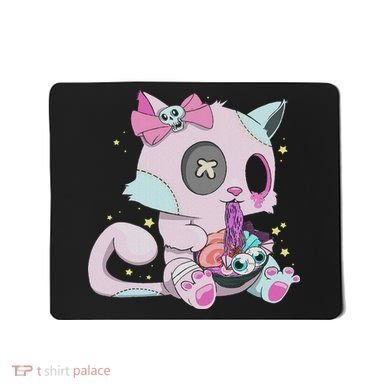 Kawaii Pastel Goth Witchy Cat Eats Ramen Cute Creepy Cat Mousepad