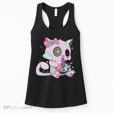 Kawaii Pastel Goth Witchy Cat Eats Ramen Cute Creepy Cat Women's Tank Top