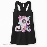 Kawaii Pastel Goth Witchy Cat Eats Ramen Cute Creepy Cat Women's Tank Top thumb 0