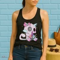 Kawaii Pastel Goth Witchy Cat Eats Ramen Cute Creepy Cat Women's Tank Top thumb 2