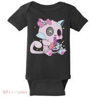 Kawaii Pastel Goth Witchy Cat Eats Ramen Cute Creepy Cat Baby Bodysuit thumb 0