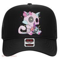 Kawaii Pastel Goth Witchy Cat Eats Ramen Cute Creepy Cat Hat thumb 0