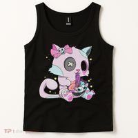 Kawaii Pastel Goth Witchy Cat Eats Ramen Cute Creepy Cat Tank Top thumb 2
