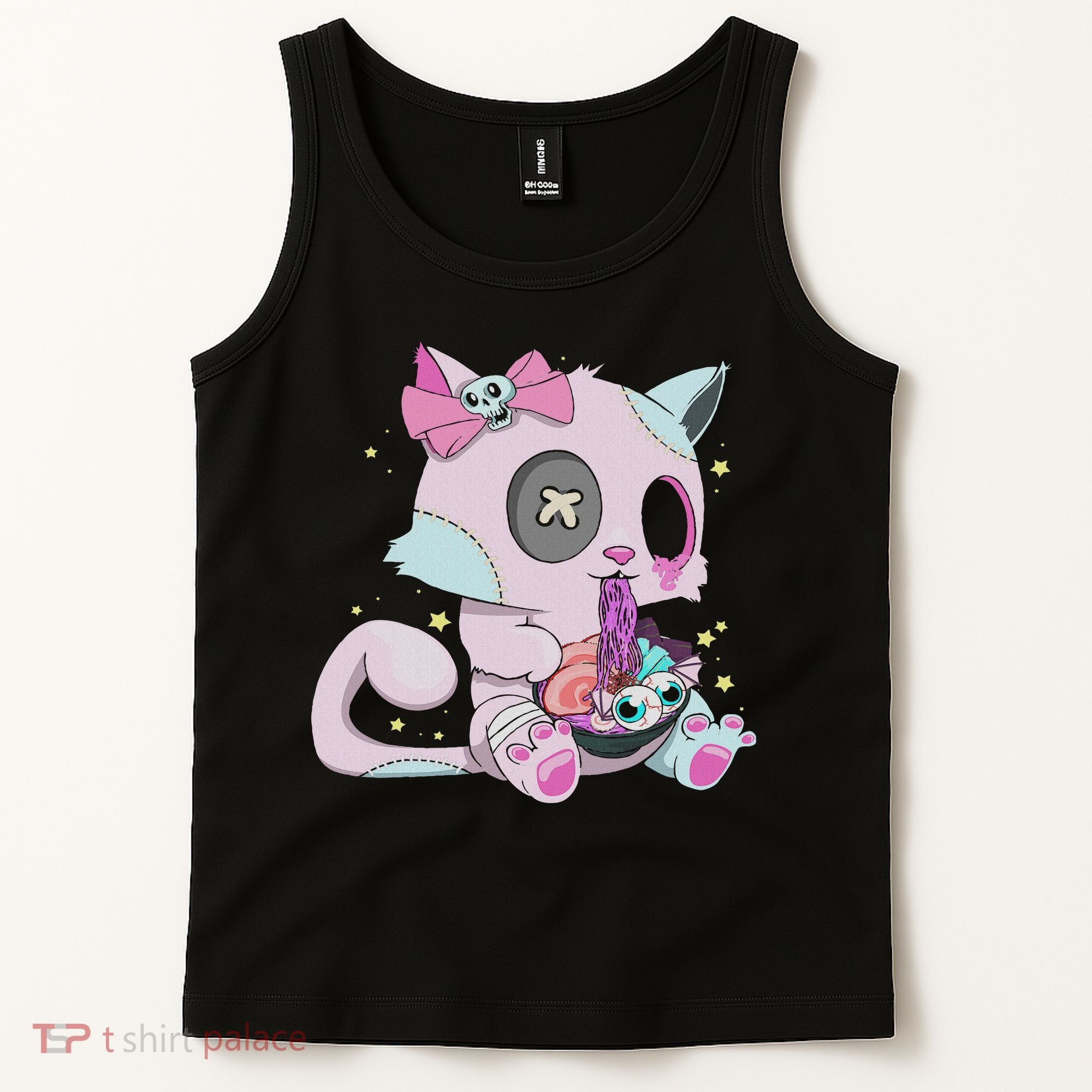 Kawaii Pastel Goth Witchy Cat Eats Ramen Cute Creepy Cat Tank Top