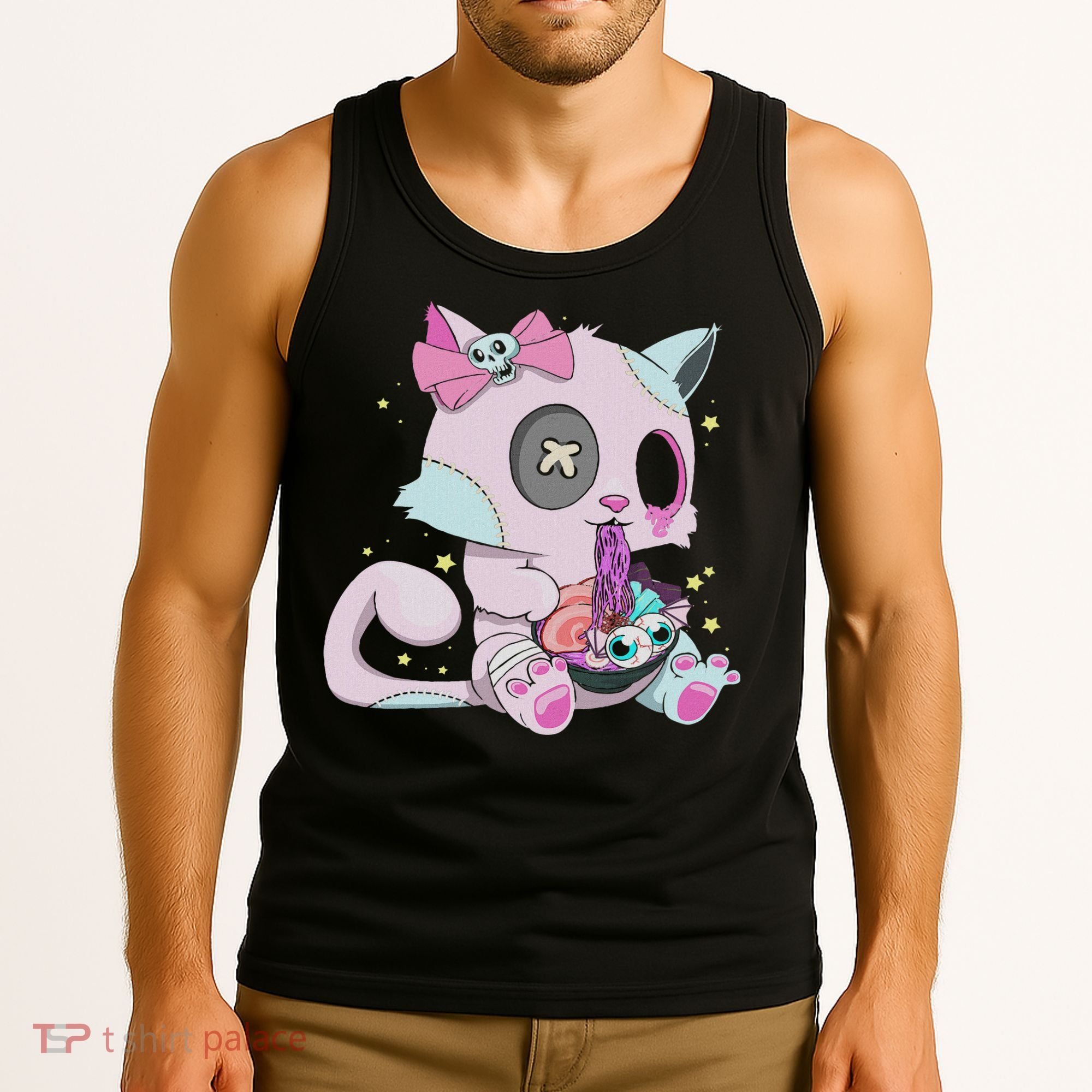 Kawaii Pastel Goth Witchy Cat Eats Ramen Cute Creepy Cat Tank Top