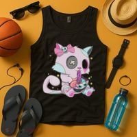 Kawaii Pastel Goth Witchy Cat Eats Ramen Cute Creepy Cat Tank Top thumb 4