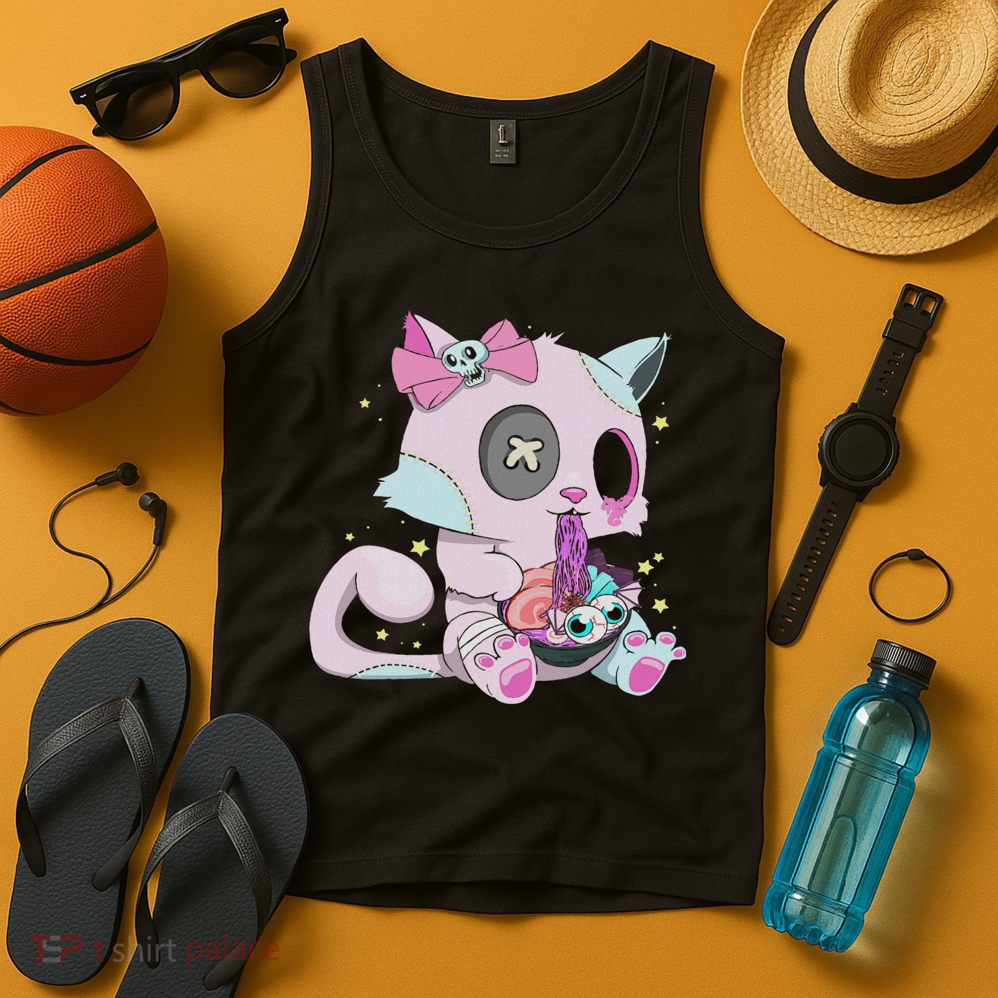 Kawaii Pastel Goth Witchy Cat Eats Ramen Cute Creepy Cat Tank Top