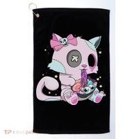 Kawaii Pastel Goth Witchy Cat Eats Ramen Cute Creepy Cat Golf Towel thumb 0