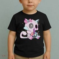 Kawaii Pastel Goth Witchy Cat Eats Ramen Cute Creepy Cat Toddler T-Shirt thumb 2