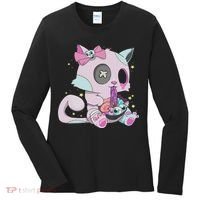 Kawaii Pastel Goth Witchy Cat Eats Ramen Cute Creepy Cat Women's Long Sleeve Shirt thumb 0
