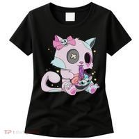 Kawaii Pastel Goth Witchy Cat Eats Ramen Cute Creepy Cat Women's T-Shirt thumb 0