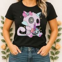 Kawaii Pastel Goth Witchy Cat Eats Ramen Cute Creepy Cat Women's T-Shirt thumb 2