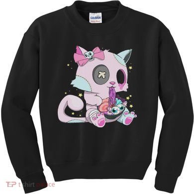Kawaii Pastel Goth Witchy Cat Eats Ramen Cute Creepy Cat Kids Sweatshirt