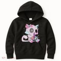 Kawaii Pastel Goth Witchy Cat Eats Ramen Cute Creepy Cat Kids Hoodie thumb 0