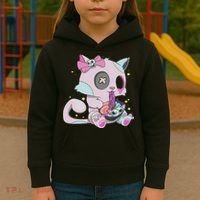 Kawaii Pastel Goth Witchy Cat Eats Ramen Cute Creepy Cat Kids Hoodie thumb 3
