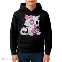 Kawaii Pastel Goth Witchy Cat Eats Ramen Cute Creepy Cat Kids Hoodie thumb 4