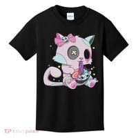 Kawaii Pastel Goth Witchy Cat Eats Ramen Cute Creepy Cat Kids T-Shirt thumb 0