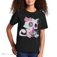 Kawaii Pastel Goth Witchy Cat Eats Ramen Cute Creepy Cat Kids T-Shirt thumb 2