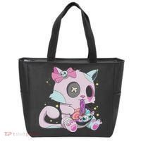 Kawaii Pastel Goth Witchy Cat Eats Ramen Cute Creepy Cat Tote Bag thumb 0