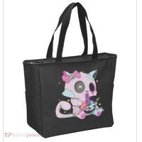 Kawaii Pastel Goth Witchy Cat Eats Ramen Cute Creepy Cat Tote Bag thumb 2
