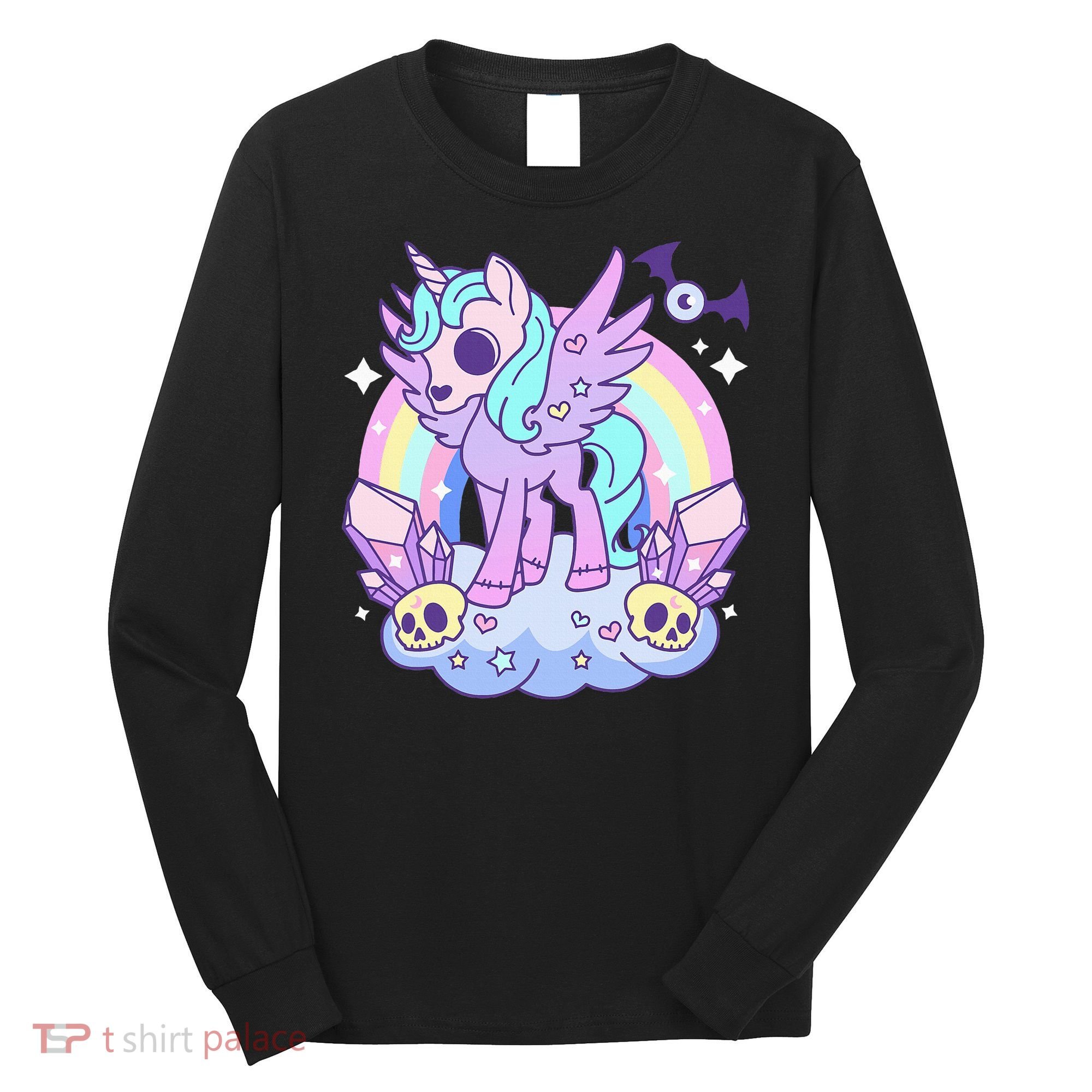 Kawaii Pastel Goth Unicorn Pony Aesthetic Gothic Skeleton Long Sleeve Shirt
