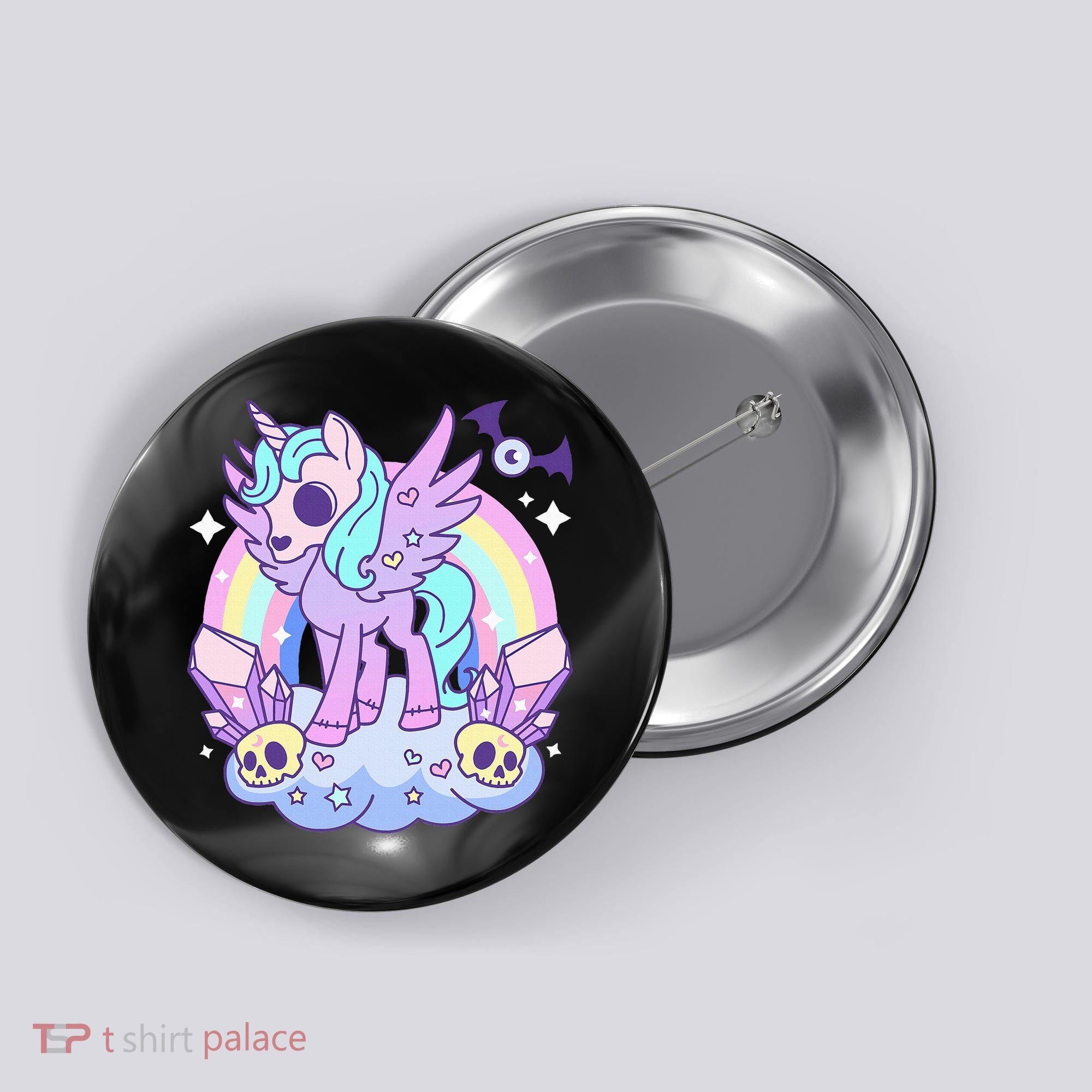 Kawaii Pastel Goth Unicorn Pony Aesthetic Gothic Skeleton Button