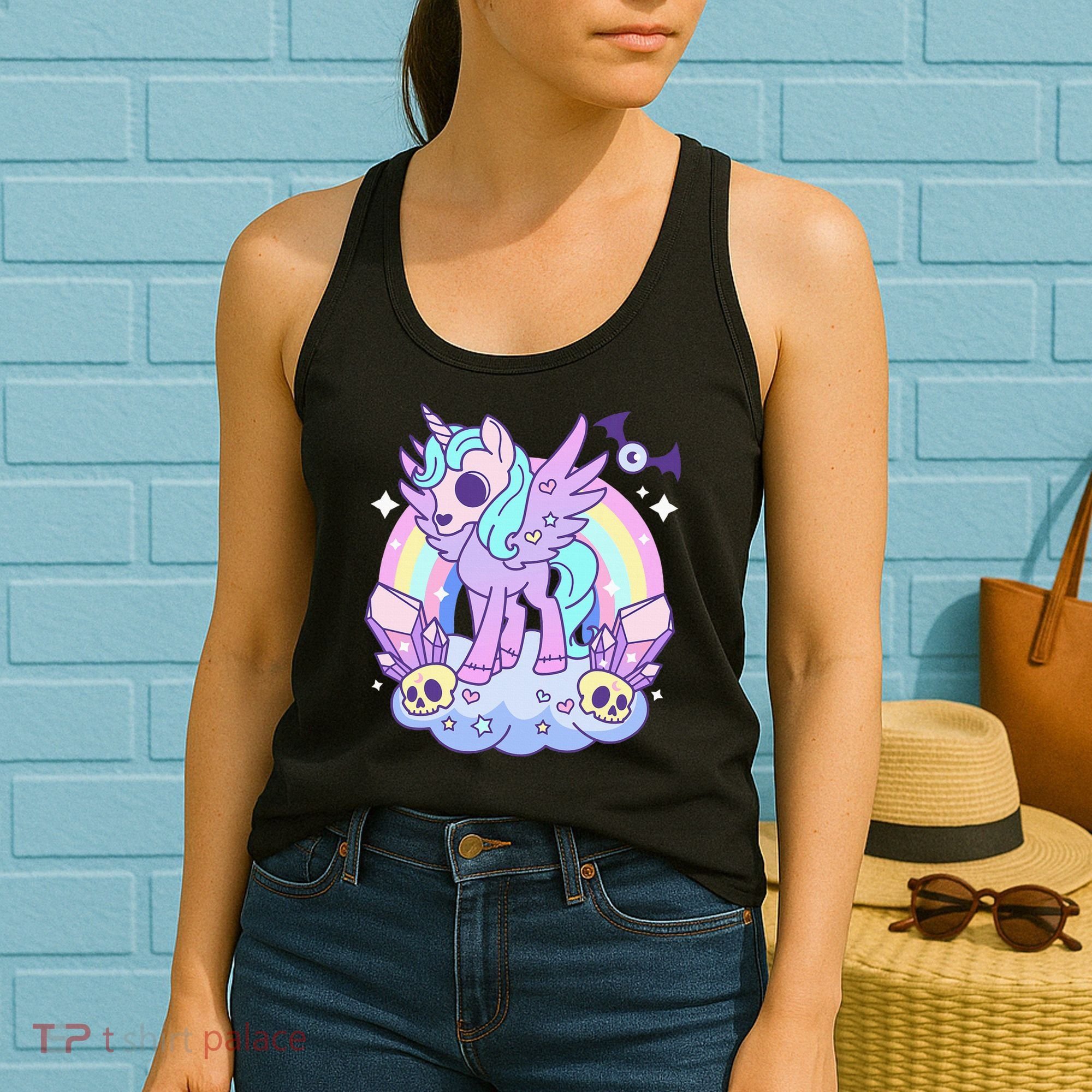 Kawaii Pastel Goth Unicorn Pony Aesthetic Gothic Skeleton Women's Tank Top